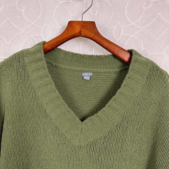 Aerie Womens Sweater Size XS Green Chunky Soft Oversized Knit V-Neck Long Sleeve - Picture 10 of 10